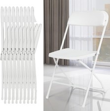 EconoHome 10 Pack White Plastic Folding Chairs, Heavy-Duty Steel Frame, Portable