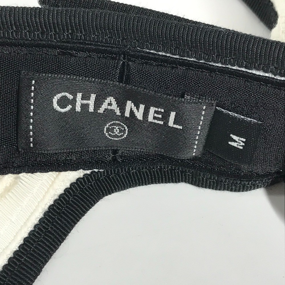 Chanel Sun Visor CC Logo Ribbon Black White NWT! ? CHANEL Sun Visor CC gold Logo Mark Black White M  main image 4