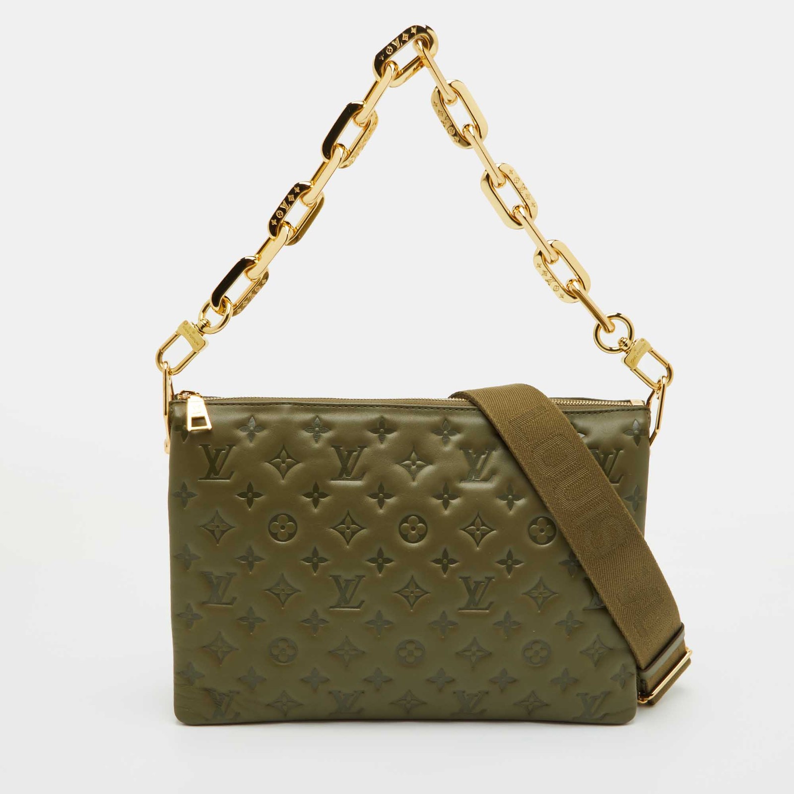 Louis Vuitton Coussin MM Khaki Monogram Embossed Leather Bag