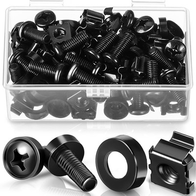 50 Set M6 X 16 Mm Rack Mount Screws and Cage Nuts - Stainless Steel Server Rack