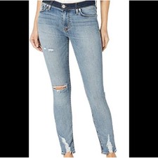 Hudson Nico Mid Rise Crop Super Skinny Jeans Light Wash Distressed Blue 29