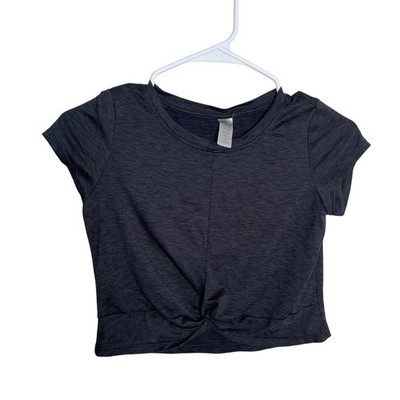 90 Degree By Reflex T-Shirt Girl's Medium Gray Cropped Short Sleeve Active