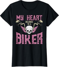 My Heart Belongs To A Biker Motorcycle Motorbike Women Girls T-Shirt Gift for Da