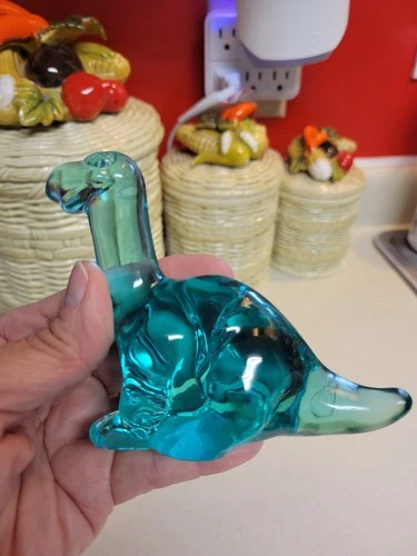 Fenton Glass Blue Dinosaur Figurine Made In USA