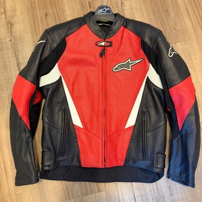 Alpinestars Mens Leather Motorcycle Racing Jacket Red Black USA 46 EUR 56