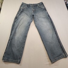 VINTAGE Bugle Boy Jeans Mens 34x30 Blue Wide Leg Baggy Light Wash Skater USA 90s