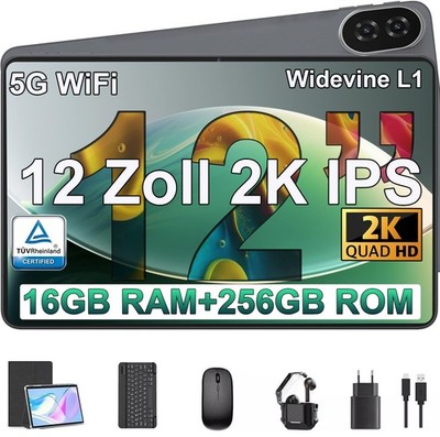 2025 Neu Tablet Android 15 16GB RAM+256GB Tablet 8000mAh 12 Zoll 2K Dual Camera