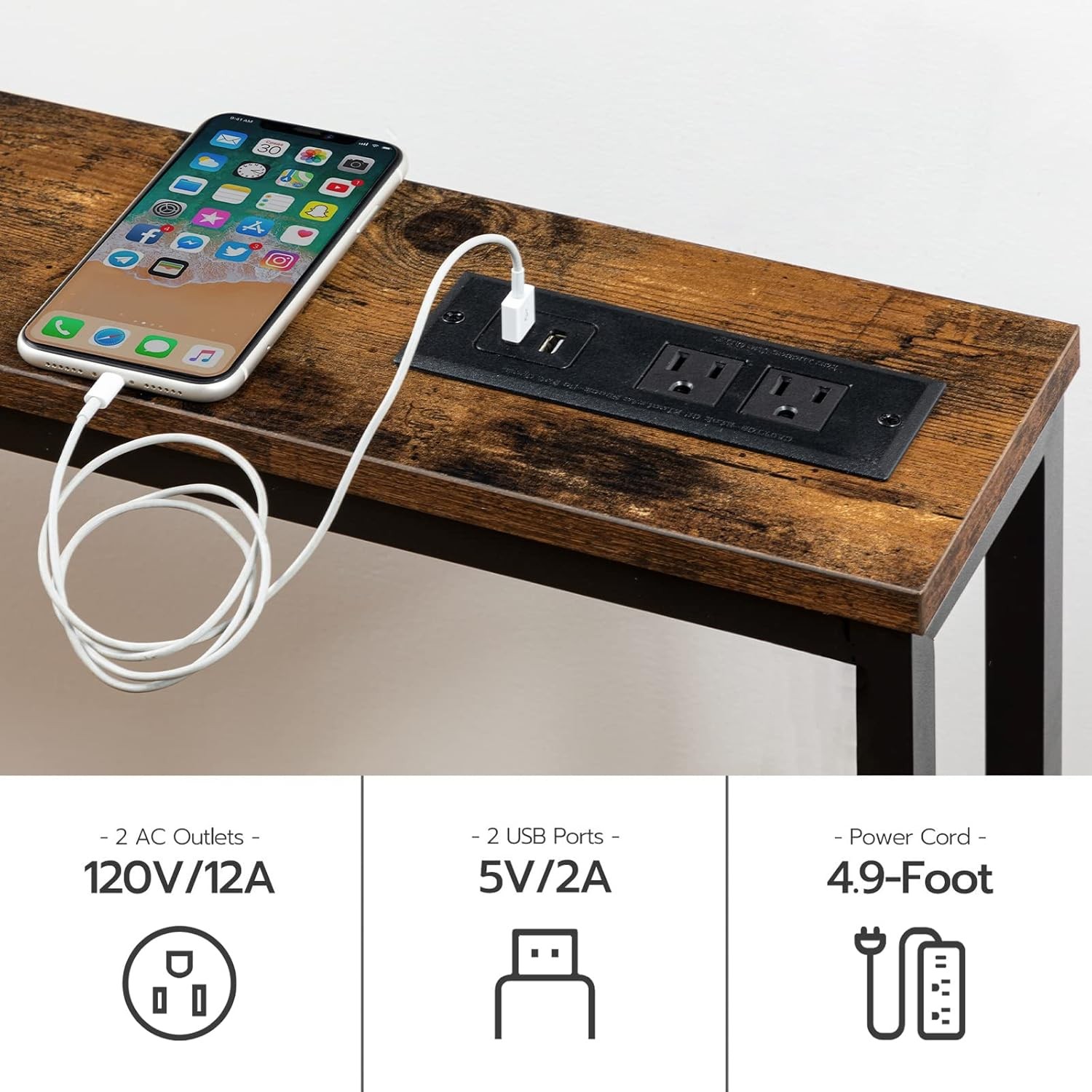 HOOBRO Console Table with Power Outlets and USB Ports Entryway Table Sofa Table