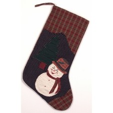 Snowman Christmas Tree Applique Quilted Christmas Stocking 11x18"