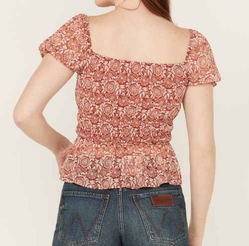 NWOT Ash & Violet Women's Floral Peasant Top Rust Copper Size M - Picture 2 of 3
