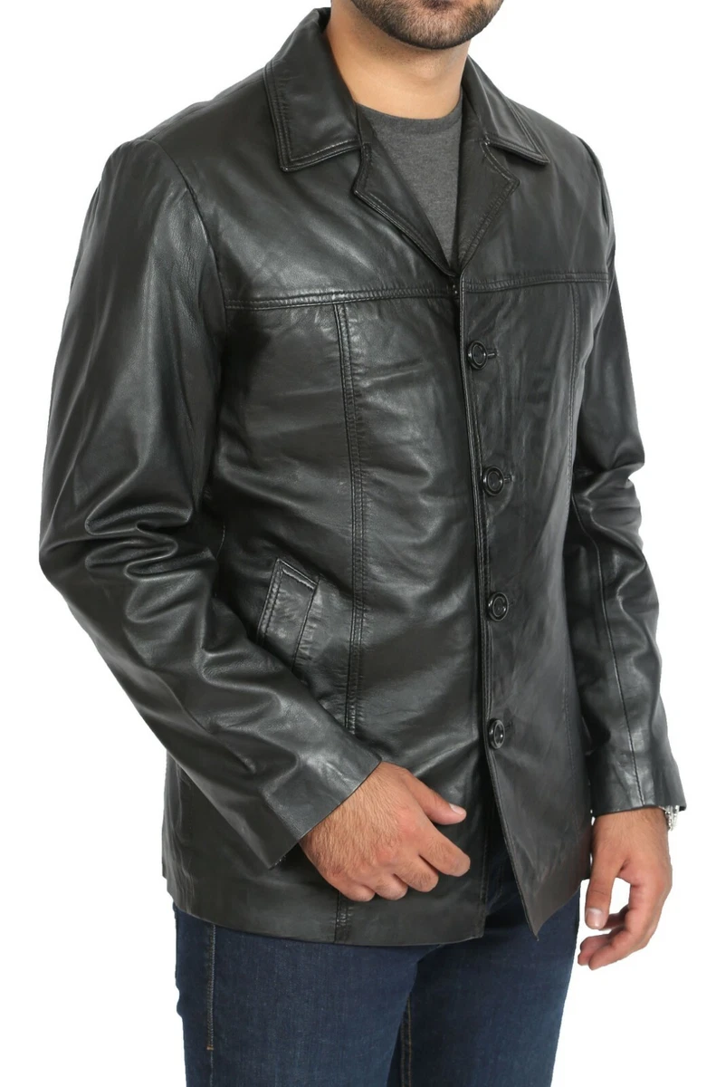 Black leather reefer clearance jacket