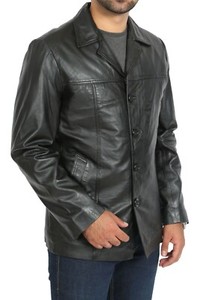black leather reefer jacket