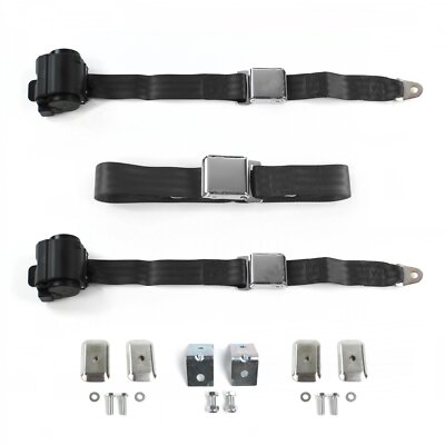 Buick Roadmaster 1954 - 1956 Airplane 2pt Black Retractable Bench Seat Belt Kit 