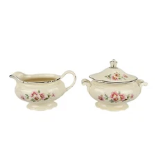 Vintage Homer Laughlin Virginia Rose Sugar Bowl and Creamer JJ59 Pink Flowers