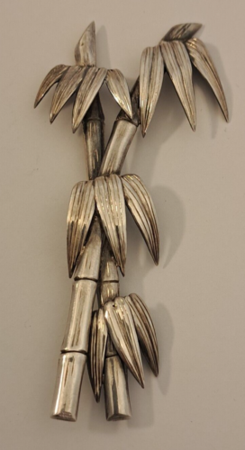 Broche alfiler chino de plata esterlina hecho a mano figura de bambú 4 1/8" BONITO - Imagen 1 de 8