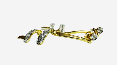 10K Yellow Gold and Diamond Swirl Dangle Post Earrings With 14k Backs - Picture 8 of 8
