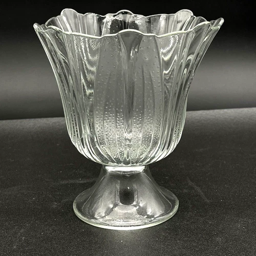 Clear Depression Glass Flower Pattern Tulip Pattern Pedestal Trifle Dish Bowl