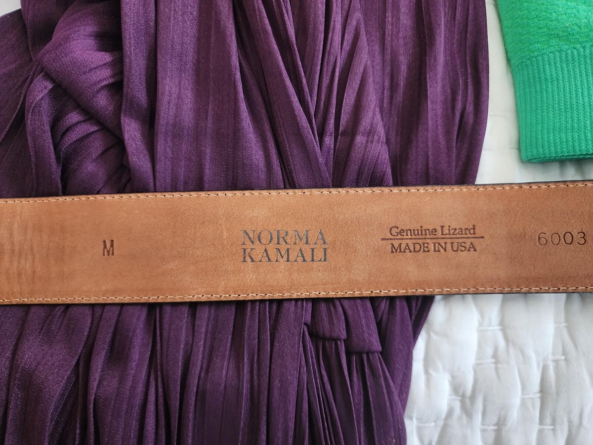 euc VINTAGE NORMA KAMALI genuine lizard BLACK LEATHER BELT M  display picture 1