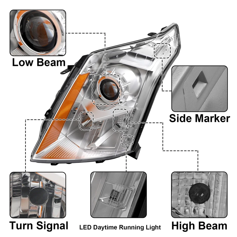 Headlights For 2010-2016 Cadillac SRX Chrome Housing Halogen Projector Headlamps Foto 3 de 4