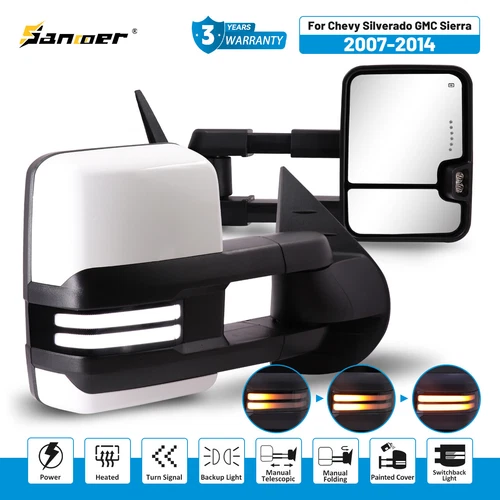 Painted White Switchback Tow Mirrors for 2007-2014 Chevy Silverado GMC Sierra