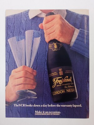 1980's Freixenet Cordon Negro Champagne VCR Sweater Vintage Magazine Print Ad
