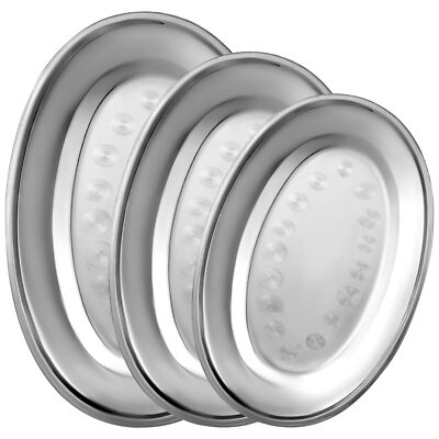 3Pcs Stainless Steel Oval Serving Tray Set 12/14/16 in Heavy Duty Mirror Polish