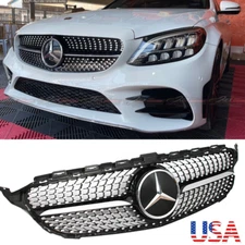 Chrome Grille W/Star For 2015 2016 2017 2018 Mercedes C-Class W205 C300 Grill