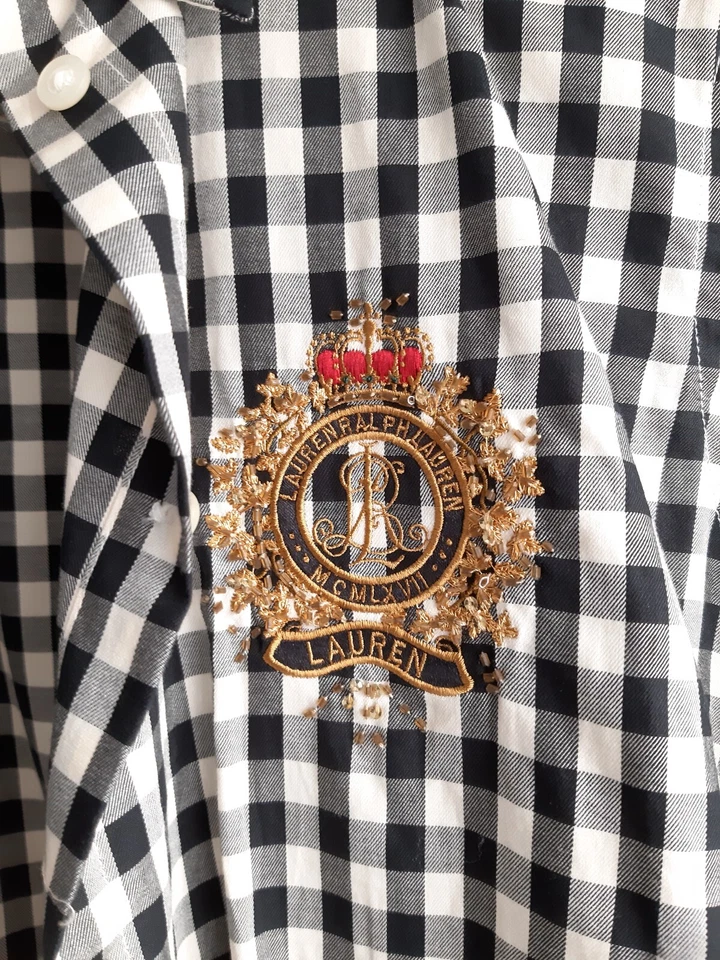 Chemise Lauren Ralph Lauren noir / blanc avec écusson M NEUVE avec ÉTIQUETTE - Photo 3/4
