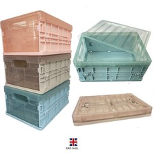 Medium Plastic Folding Storage Box Collapsible Stackable Crate Container Basket