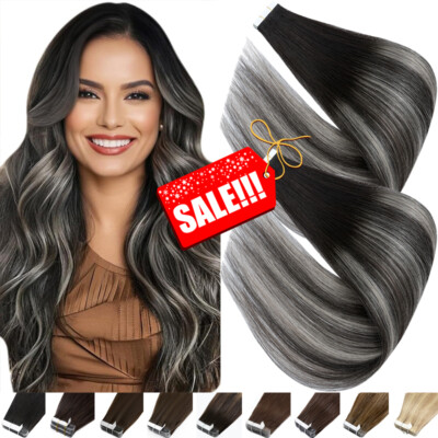Seamless Tape In 100% Human Remy Hair Extensions Invisible Skin Wefts Balayage