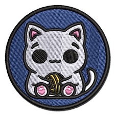 Content Kawaii Chibi Sitting Cat Ball Yarn Multi-Color Embroidered Iron-On Patch