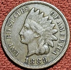 1888 Indian Head Cent 1C Copper Coin VF