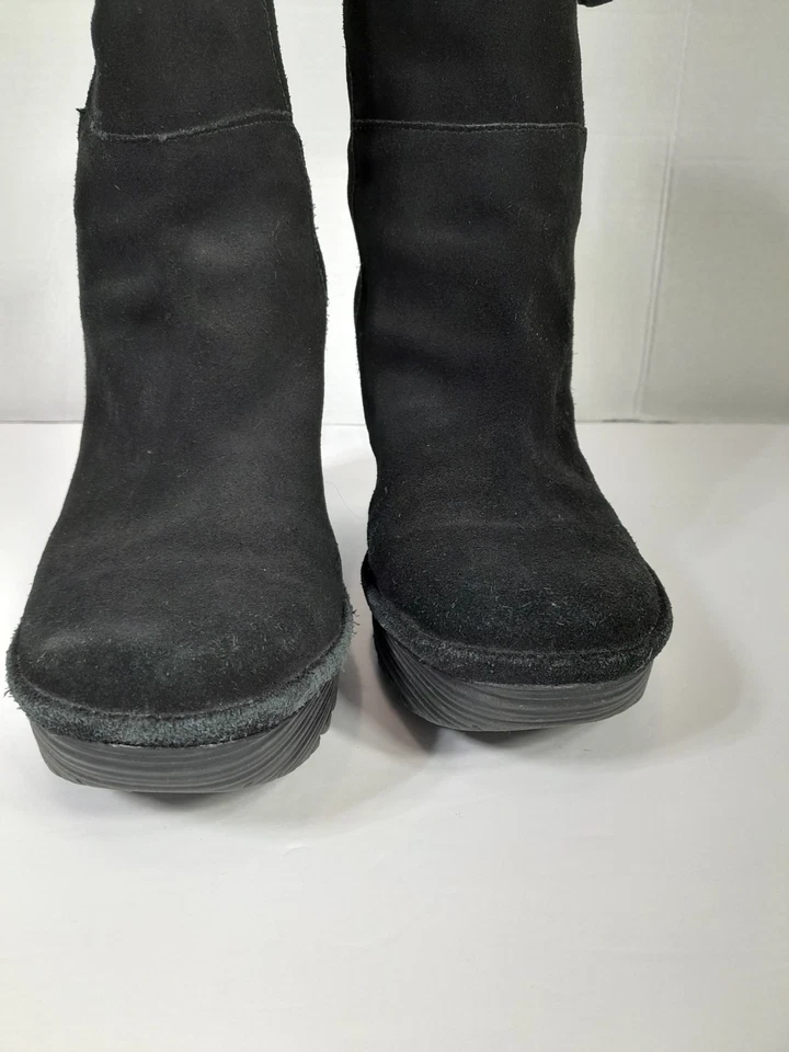 Fly London Yex Black Suede Foldover Wedge Ankle Boots EUR 38 Womens Size 7- 7.5 - Image 3 of 4