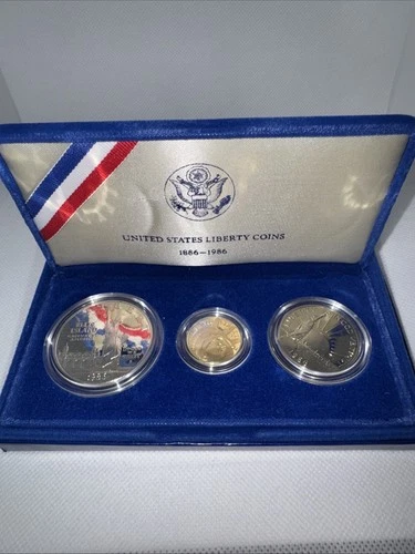 1986 US Mint Liberty Coins Proof Set - $5 Gold, $1 Silver, $0.50 Copper-Nickel