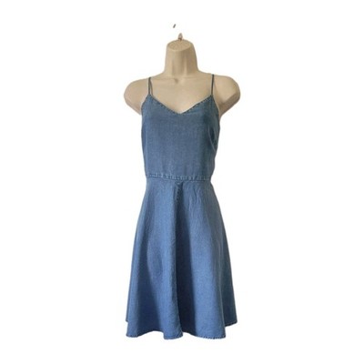 Gap Women's Denim dress M UK 12 14 Light Blue Spaghetti Straps Y2K Smocked Back