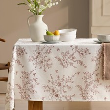OMMATO Rustic Linen Rectangle Floral Table Cloth Brown Flowers