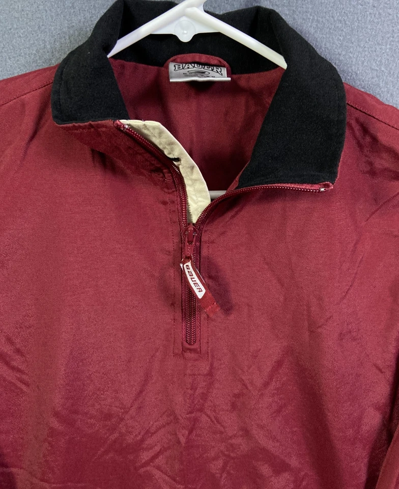 BAUER NHL Hockey Burgundy Red WARM-UP JACKET 1/4 Zip Pullover Youth M Men's S - Image 2 of 4