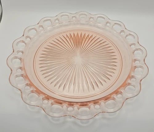 Anchor Hocking Old Colony 1930's 10" Pink Depression Glass Lace Edge Plate VTG