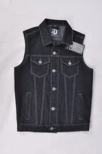 Mens  Motorcycle Vest Jacket denim blackwash multi Gun Pockets S, M #DL-67938