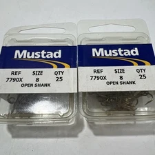 Lot Of 2 Boxes Mustard Fishing Hooks Ref 7790X Size 8 Qty 25 Open Shank NOS