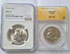 2 Graded Franklin Half Dollars NGC Ms63 And Pf65 Anacs Slabs 50c Proof Silver