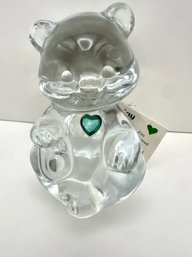 Vintage Clear Glass Fenton Birthday Bear May Emerald Paperweight Figurine NWT!