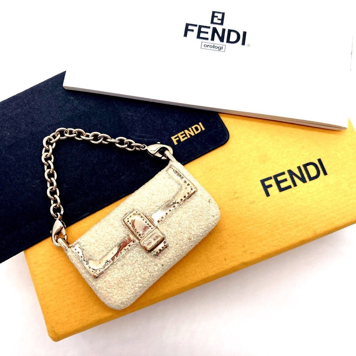 Vintage Fendi Mamma Bucket Bag Charm Key Holder Gold Metal with Original Box