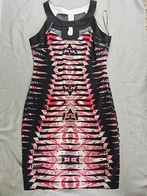 JAX Womens 14 Striped Bodycon Stretch Sheath Dress Knee Length Cage Neck