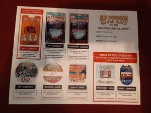 Old Dominion No Bad Vibes 2023 Credential Sheet Backstage Pass Sheet Salem VA