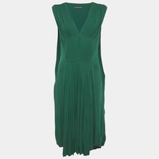 Alexander McQueen Green Jersey Pleated Sleeveless Midi Dress M