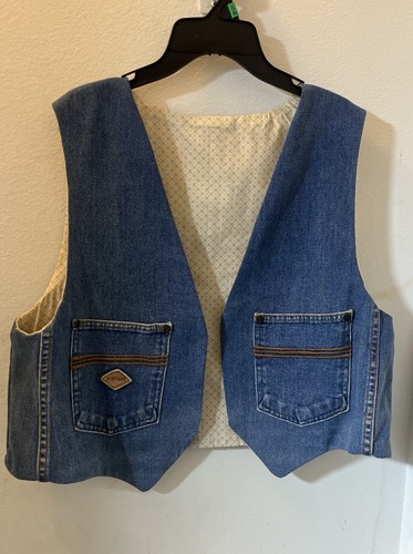 Vintage Rustler Denim Vest 100% Cotton Button Front Geometric Lining Western