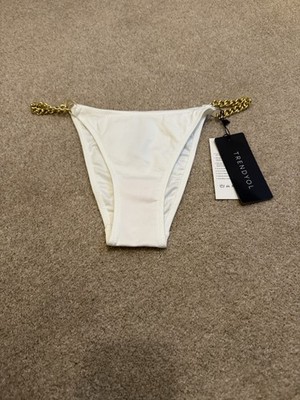 Neues Trendyol Damen-Bikinihöschen elfenbeinfarben goldfarben Kette UK-Größe 8
