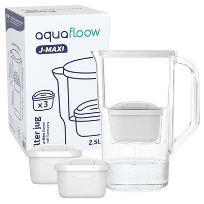 Wasserfilter Kanne Kunststoff 2,5 L mit 3 Kartuschen AquaFloow J-MAXI weiß