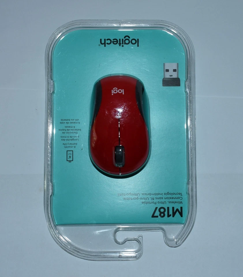 Logitech M187 Red Wireless USB Scroll Optical Mouse with Nano Receiver Sealed - Image 2 of 4